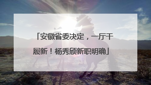安徽省委决定，一厅干履新！杨秀颀新职明确