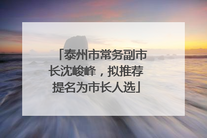 泰州市常务副市长沈峻峰，拟推荐提名为市长人选